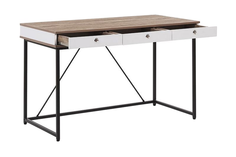 Quivoz Skrivebord 120 cm med Opbevaring 3 Skuffer - Lysebrun/Hvid/Sort - Møbler - Borde - Kontorbord - Skrivebord
