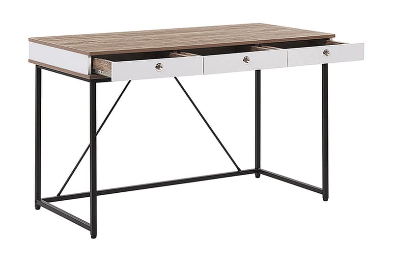 Quivoz Skrivebord 120 cm med Opbevaring 3 Skuffer - Lysebrun/Hvid/Sort - Møbler - Borde - Kontorbord - Skrivebord