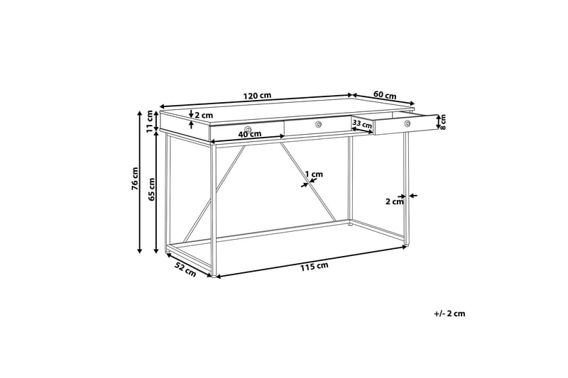 Quivoz Skrivebord 120 cm med Opbevaring 3 Skuffer - Lysebrun/Hvid/Sort - Skrivebord