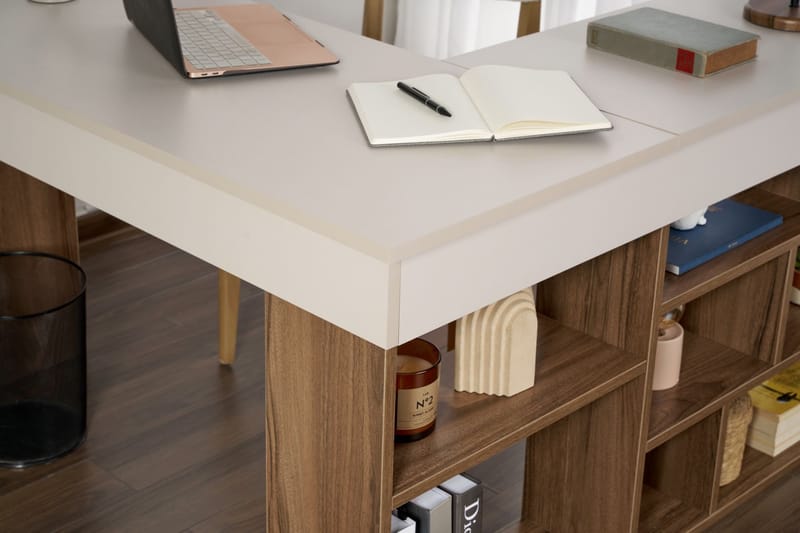 Regar Skrivebord 130x72x120 cm - Cashmere og Walnut - Møbler - Borde - Kontorbord - Skrivebord - hjørneskrivebord