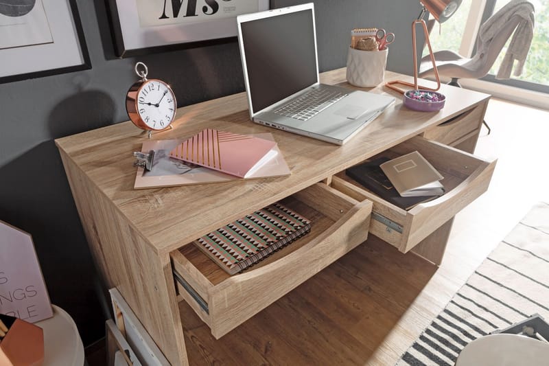 Ryea Skrivebord 120 cm med Opbevaring 3 Skuffer - Natur - Skrivebord
