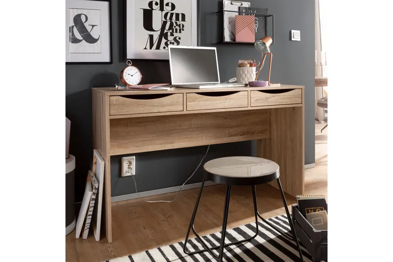 Ryea Skrivebord 120 cm med Opbevaring 3 Skuffer - Natur - Møbler - Borde - Kontorbord - Skrivebord