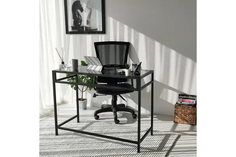 Sabani Skrivebord 100 cm - Glas/Røgfarvet/Sort - Møbler - Borde - Kontorbord - Skrivebord