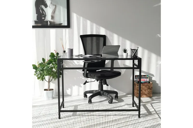 Sabani Skrivebord 100 cm - Glas/Røgfarvet/Sort - Møbler - Borde - Kontorbord - Skrivebord