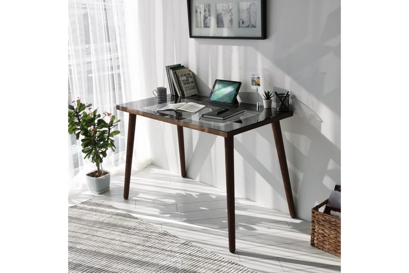 Sabani Skrivebord 110 cm - Glas/Valnøddebrun - Møbler - Borde - Kontorbord - Skrivebord