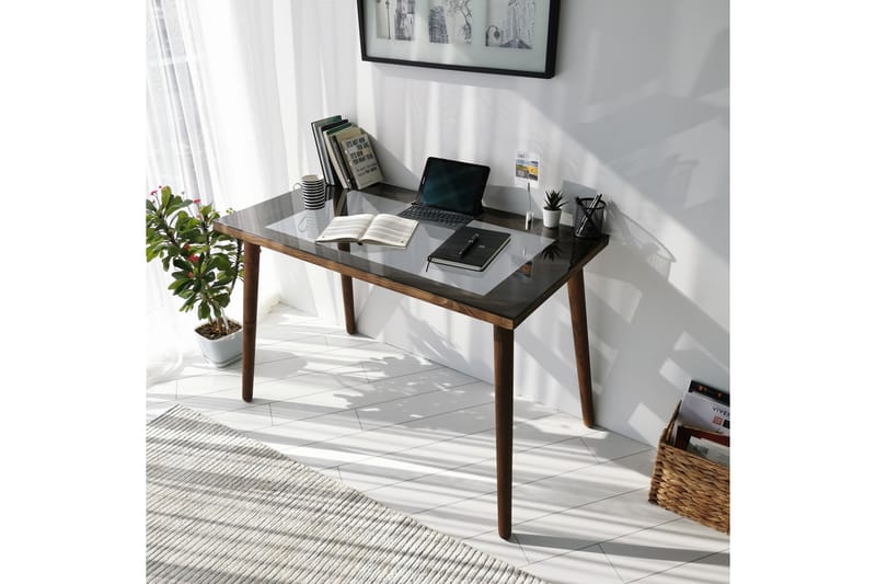 Sabani Skrivebord 110 cm - Glas/Valnøddebrun - Møbler - Borde - Kontorbord - Skrivebord
