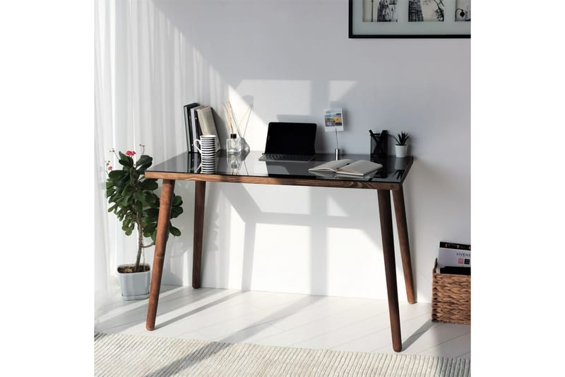Sabani Skrivebord 110 cm - Glas/Valnøddebrun - Møbler - Borde - Kontorbord - Skrivebord