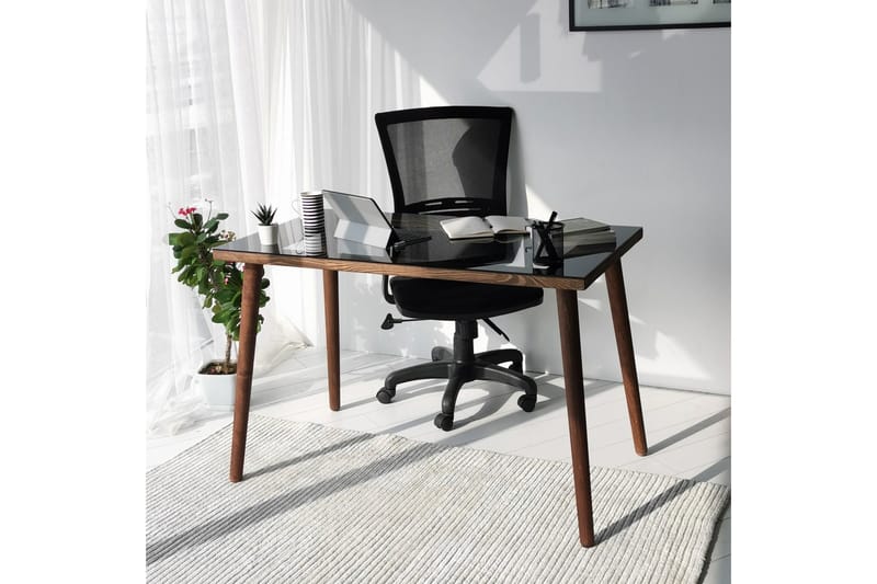 Sabani Skrivebord 110 cm - Glas/Valnøddebrun - Møbler - Borde - Kontorbord - Skrivebord