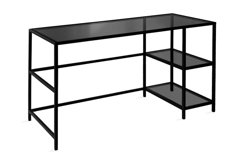 Sabani Skrivebord 130 cm med Opbevaring 2 Hylder - Glas/Røgfarvet/Sort - Skrivebord