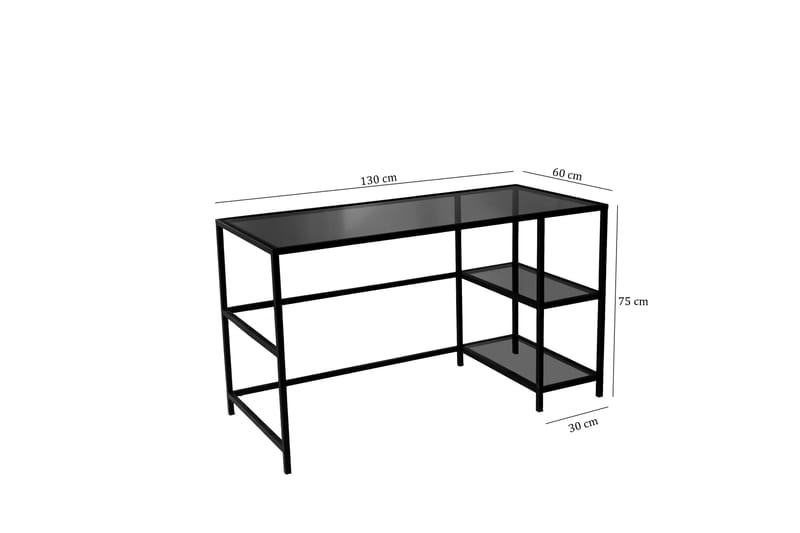 Sabani Skrivebord 130 cm med Opbevaring 2 Hylder - Glas/Røgfarvet/Sort - Skrivebord
