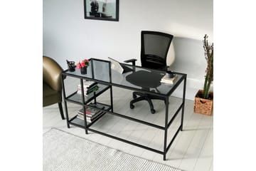 Sabani Skrivebord 130 cm med Opbevaring 2 Hylder - Glas/Røgfarvet/Sort - Møbler - Borde - Kontorbord - Skrivebord