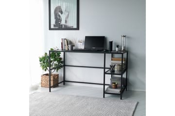 Sabani Skrivebord 130 cm med Opbevaring 2 Hylder - Glas/Røgfarvet/Sort - Møbler - Borde - Kontorbord - Skrivebord