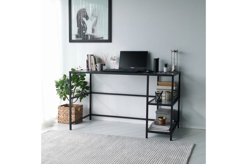 Sabani Skrivebord 130 cm med Opbevaring 2 Hylder - Glas/Røgfarvet/Sort - Møbler - Borde - Kontorbord - Skrivebord
