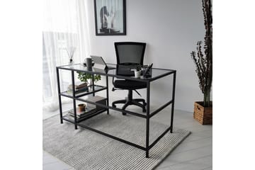 Sabani Skrivebord 130 cm med Opbevaring 2 Hylder - Glas/Røgfarvet/Sort - Møbler - Borde - Kontorbord - Skrivebord