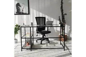 Sabani Skrivebord 130 cm med Opbevaring 2 Hylder - Glas/Sort - Møbler - Borde - Kontorbord - Skrivebord