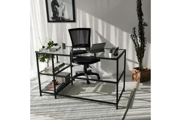 Sabani Skrivebord 130 cm med Opbevaring 2 Hylder - Glas/Sort - Møbler - Borde - Kontorbord - Skrivebord