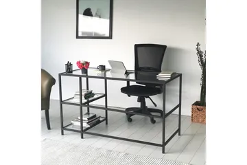Sabani Skrivebord 130 cm med Opbevaring 2 Hylder - Glas/Sort - Møbler - Borde - Kontorbord - Skrivebord