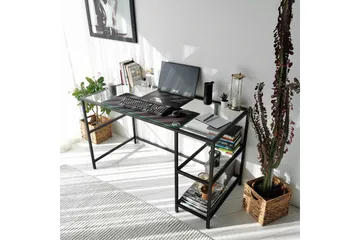 Sabani Skrivebord 130 cm med Opbevaring 2 Hylder - Glas/Sort - Møbler - Borde - Kontorbord - Skrivebord