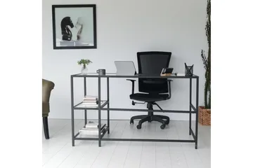 Sabani Skrivebord 130 cm med Opbevaring 2 Hylder - Glas/Sort - Møbler - Borde - Kontorbord - Skrivebord