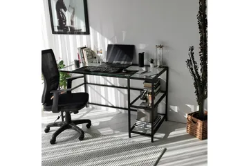 Sabani Skrivebord 130 cm med Opbevaring 2 Hylder - Glas/Sort - Møbler - Borde - Kontorbord - Skrivebord