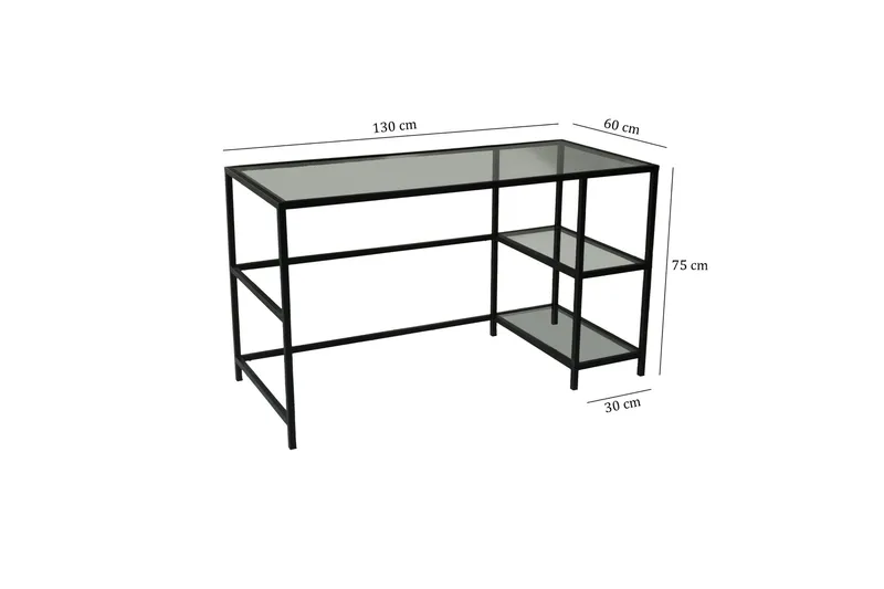 Sabani Skrivebord 130 cm med Opbevaring 2 Hylder - Glas/Sort - Møbler - Borde - Kontorbord - Skrivebord