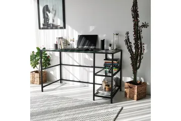 Sabani Skrivebord 130 cm med Opbevaring 2 Hylder - Glas/Sort - Møbler - Borde - Kontorbord - Skrivebord