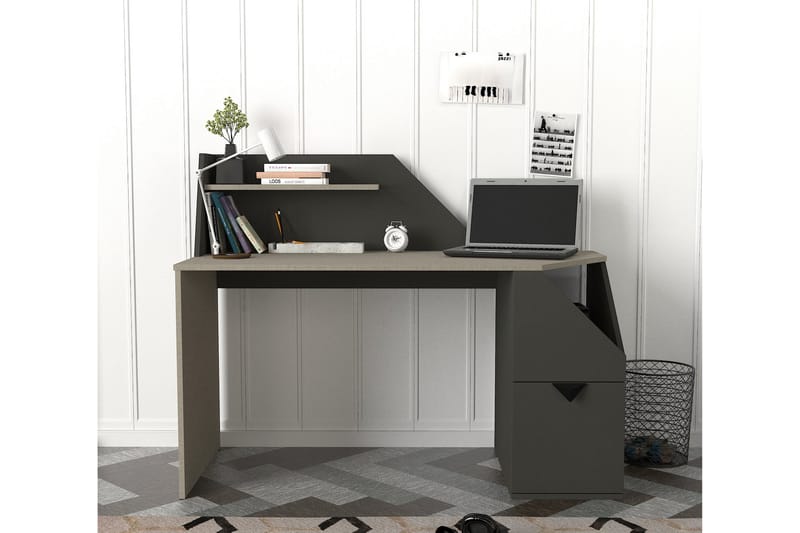 Samtens Skrivebord 140 cm med Opbevaring Hylder + Skab - Antracit - Skrivebord