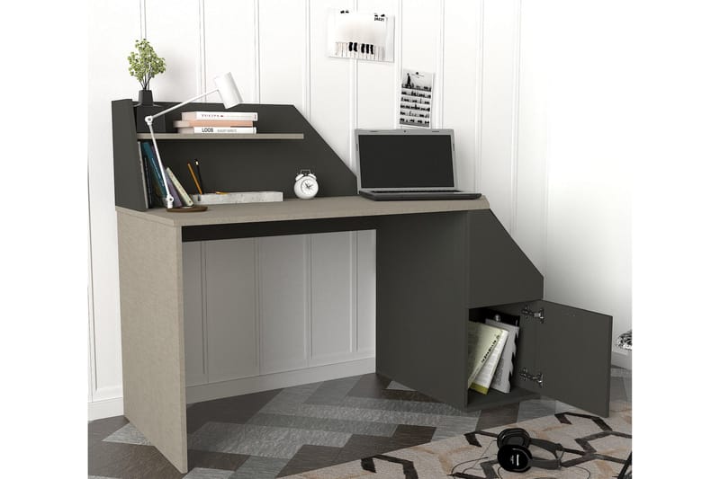 Samtens Skrivebord 140 cm med Opbevaring Hylder + Skab - Antracit - Skrivebord