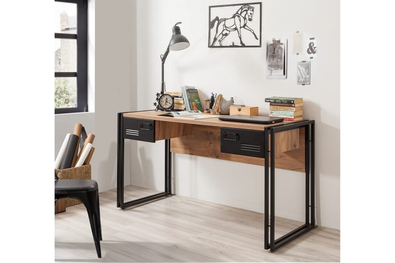 Sapphira Skrivebord 139 cm med Opbevaring 2 Skuffer - Træ/Sort - Møbler - Borde - Kontorbord - Skrivebord