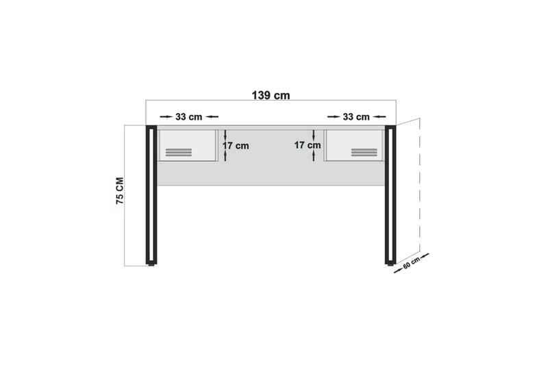 Sapphira Skrivebord 139 cm med Opbevaring 2 Skuffer - Træ/Sort - Skrivebord