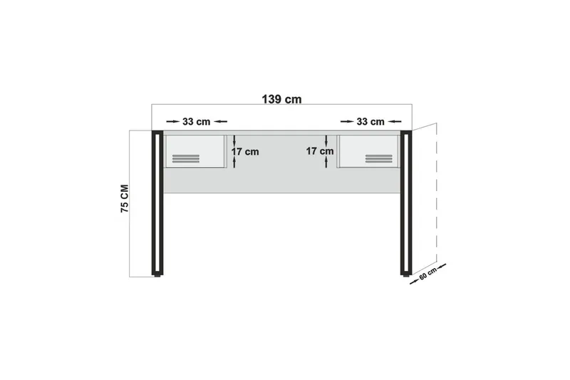 Sapphira Skrivebord 139 cm med Opbevaring 2 Skuffer - Træ/Sort - Møbler - Borde - Kontorbord - Skrivebord