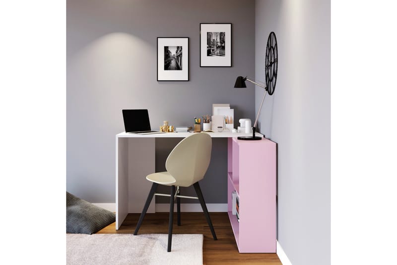 Sardunya Skrivebord 120 cm med Opbevaring Hylder - Hvid/Lyserød - Møbler - Borde - Kontorbord - Skrivebord