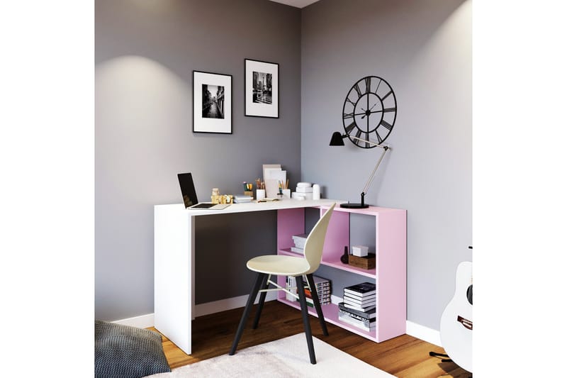 Sardunya Skrivebord 120 cm med Opbevaring Hylder - Hvid/Lyserød - Møbler - Borde - Kontorbord - Skrivebord