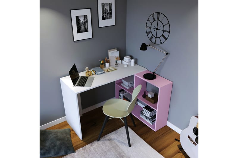 Sardunya Skrivebord 120 cm med Opbevaring Hylder - Hvid/Lyserød - Møbler - Borde - Kontorbord - Skrivebord