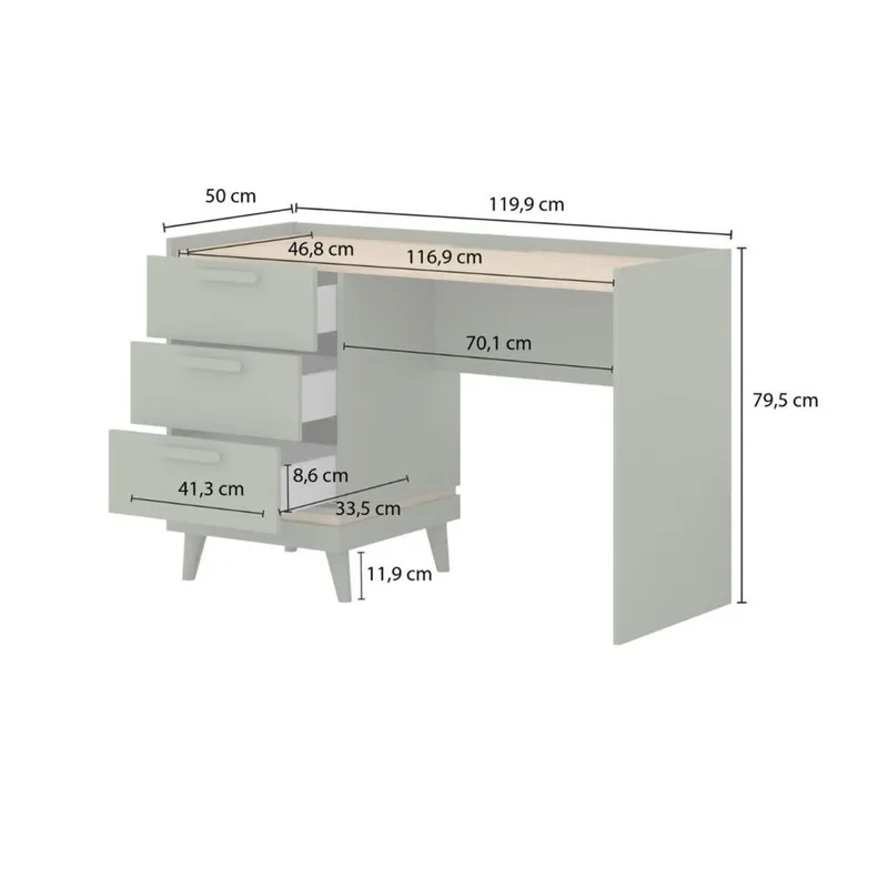 Skrivebord Scandi med 3 skuffer - Falmet grøn - Oliebehandlet eg - Møbler - Borde - Kontorbord - Skrivebord