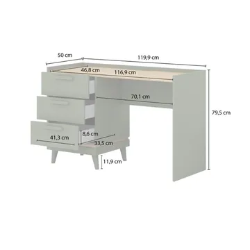 Skrivebord Scandi med 3 skuffer - Falmet grøn - Oliebehandlet eg - Møbler - Borde - Kontorbord - Skrivebord