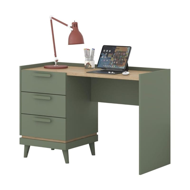 Skrivebord Scandi med 3 skuffer - Falmet grøn - Oliebehandlet eg - Møbler - Borde - Kontorbord - Skrivebord