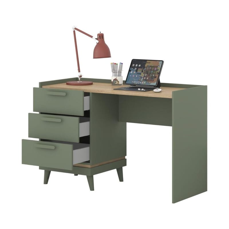 Skrivebord Scandi med 3 skuffer - Falmet grøn - Oliebehandlet eg - Møbler - Borde - Kontorbord - Skrivebord