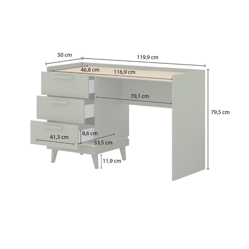 Skrivebord Scandi med 3 skuffer - Falmet grøn - Oliebehandlet eg - Møbler - Borde - Kontorbord - Skrivebord