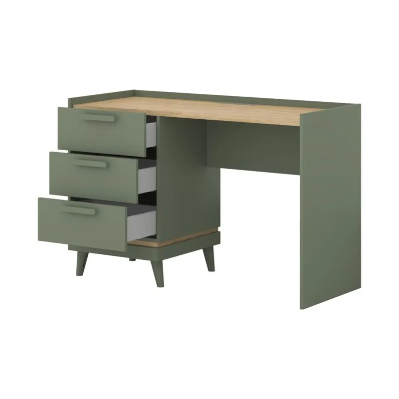 Skrivebord Scandi med 3 skuffer - Falmet grøn - Oliebehandlet eg - Møbler - Borde - Kontorbord - Skrivebord