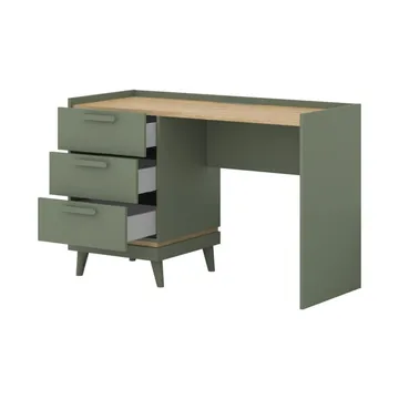 Skrivebord Scandi med 3 skuffer - Falmet grøn - Oliebehandlet eg - Møbler - Borde - Kontorbord - Skrivebord
