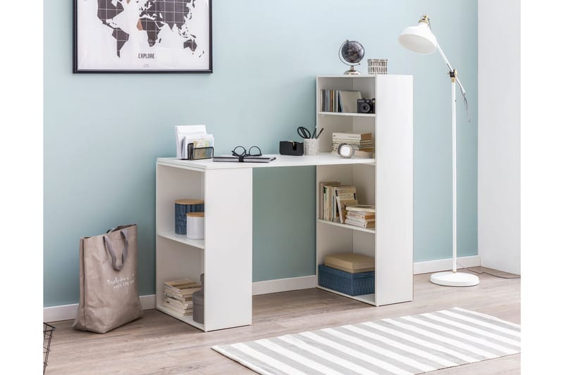 Shuping Skrivebord 120 cm med Opbevaring Hylder - Hvid - Møbler - Borde - Kontorbord - Skrivebord