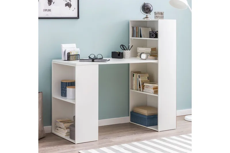 Shuping Skrivebord 120 cm med Opbevaring Hylder - Hvid - Møbler - Borde - Kontorbord - Skrivebord