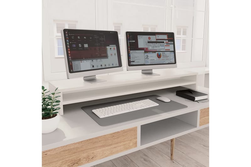 Skærmstander 100 x 24 x 13 cm spånplade hvid - Hvid - Møbler - Borde - Kontorbord - Skrivebord