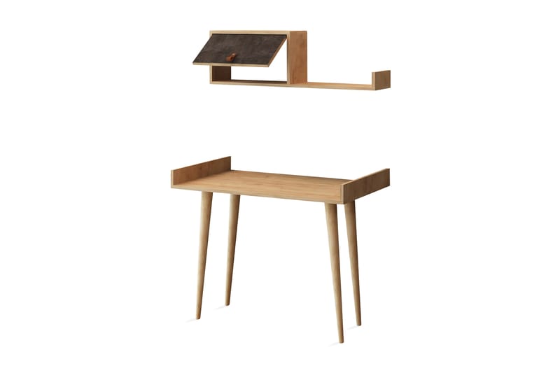 Skaberg Skrivebord 100 cm med Opbevaring Væghylde - Grå/Træ - Skrivebord