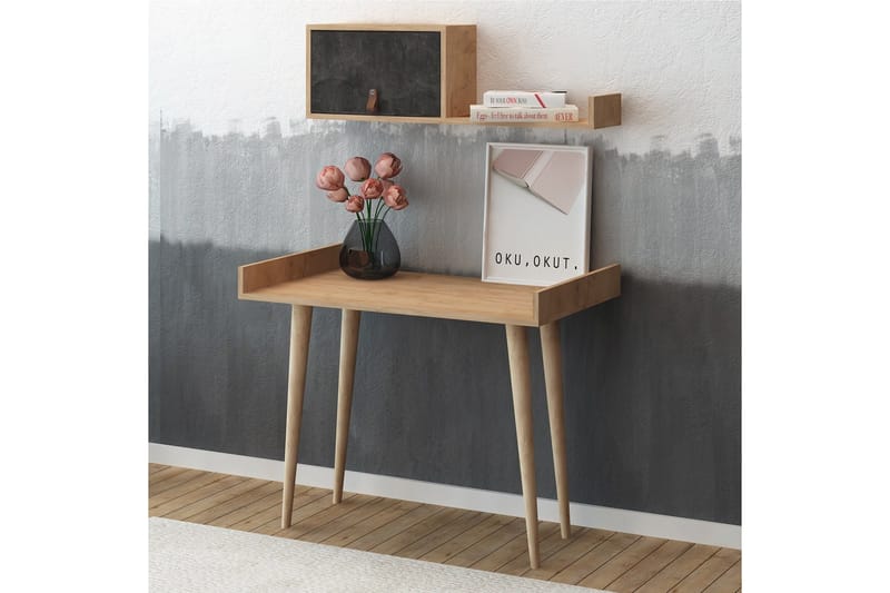 Skaberg Skrivebord 100 cm med Opbevaring Væghylde - Grå/Træ - Møbler - Borde - Kontorbord - Skrivebord