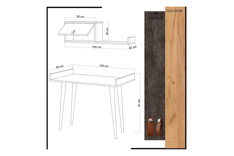 Skaberg Skrivebord 100 cm med Opbevaring Væghylde - Grå/Træ - Skrivebord