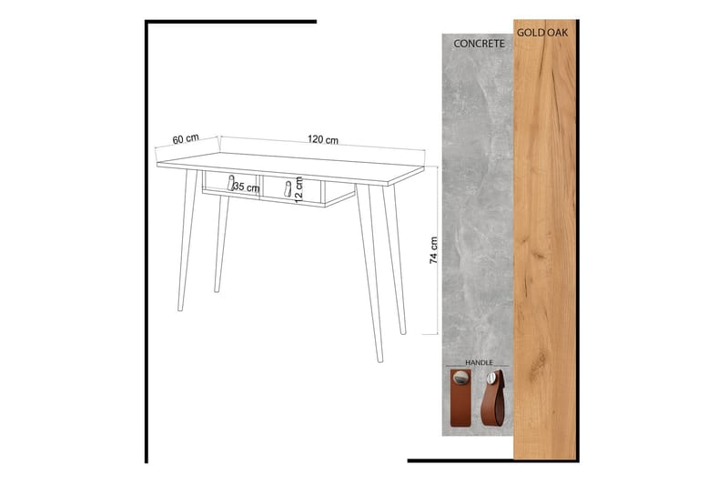 Skaberg Skrivebord 120 cm med Opbevaring 2 Skuffer - Guld/Natur/Gul - Skrivebord