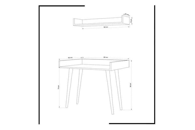 Skaberg Skrivebord 90 cm med Opbevaring Væghylde - Hvid/Natur - Møbler - Borde - Kontorbord - Skrivebord