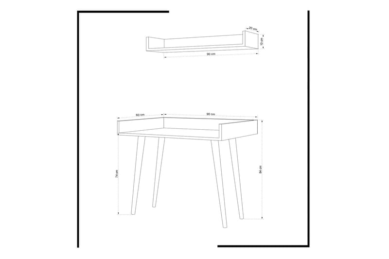 Skaberg Skrivebord 90 cm med Opbevaring Væghylde - Hvid/Natur - Skrivebord